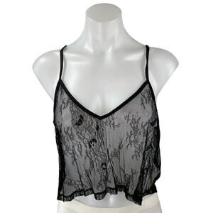 NEW Oak + Fort Black Lace Mesh Floral Sleeveless Cami Camisole Crop Tank Top S